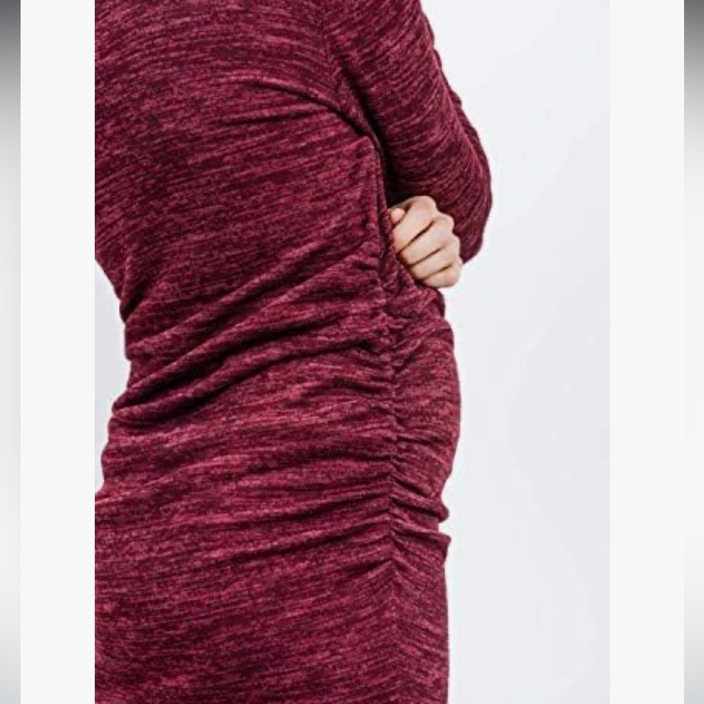 HELLO MIZ Women's Sweater Knit Maternity Dress Cowl Neck Long Sleeve Burgundy L - Picture 5 of 12